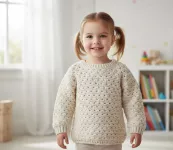 Háčkovaný dětský svetr Karina velikost 98/104 | bílo-růžový